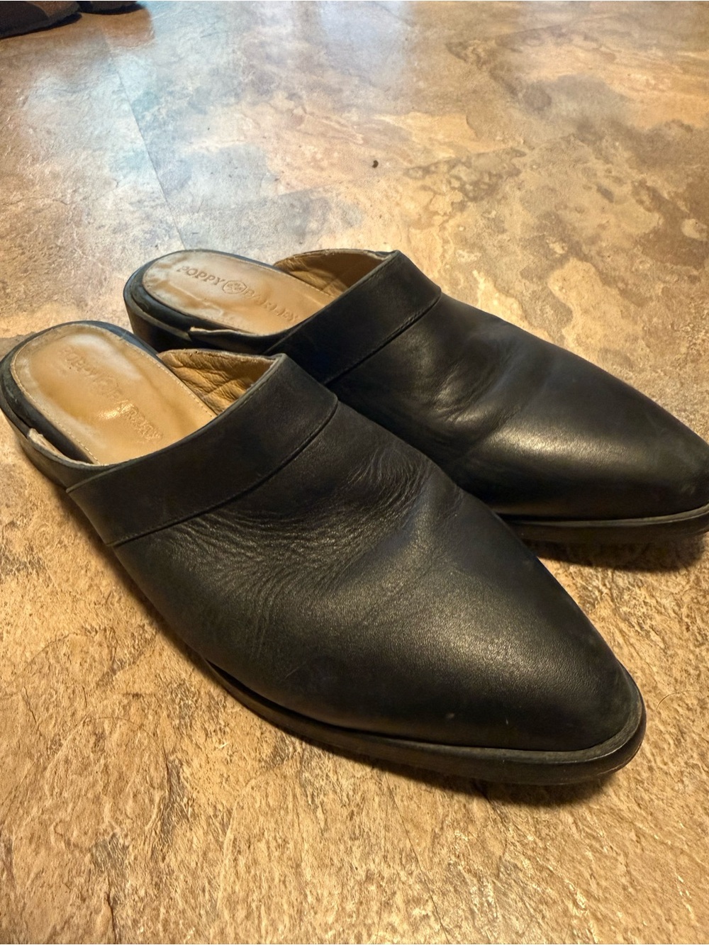 Poppy Barley Women’s Black Leather Slip-On Mules